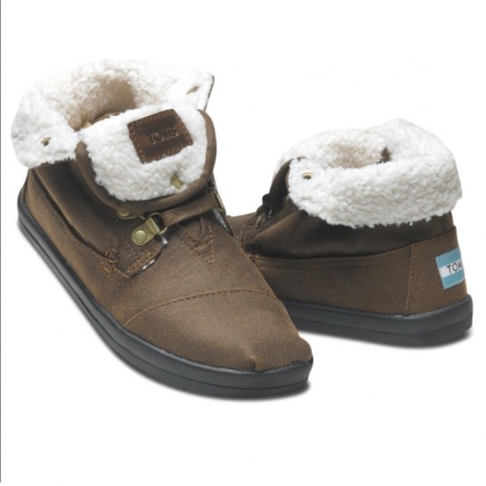 Toms Highland Botas Mens 11 Brown Canvas Faux Shearling Lined Boots